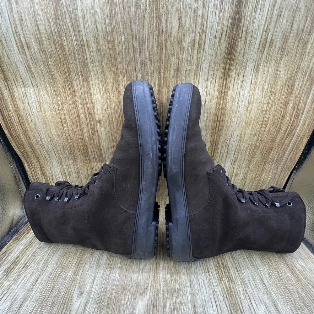 Tod's Combat Field Boots Men's Size 9 Dark Brown Suede Leather Lined Italy